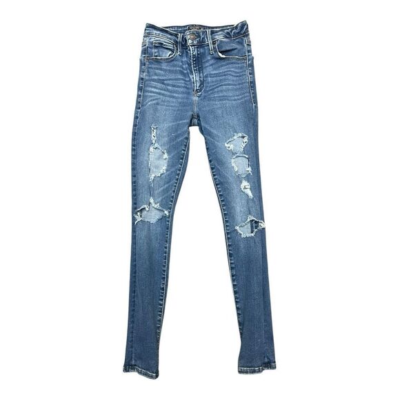 Abercrombie & Fitch High Waist Blue Distressed Skinny Jeans Size 00 Stretch - Picture 6 of 10